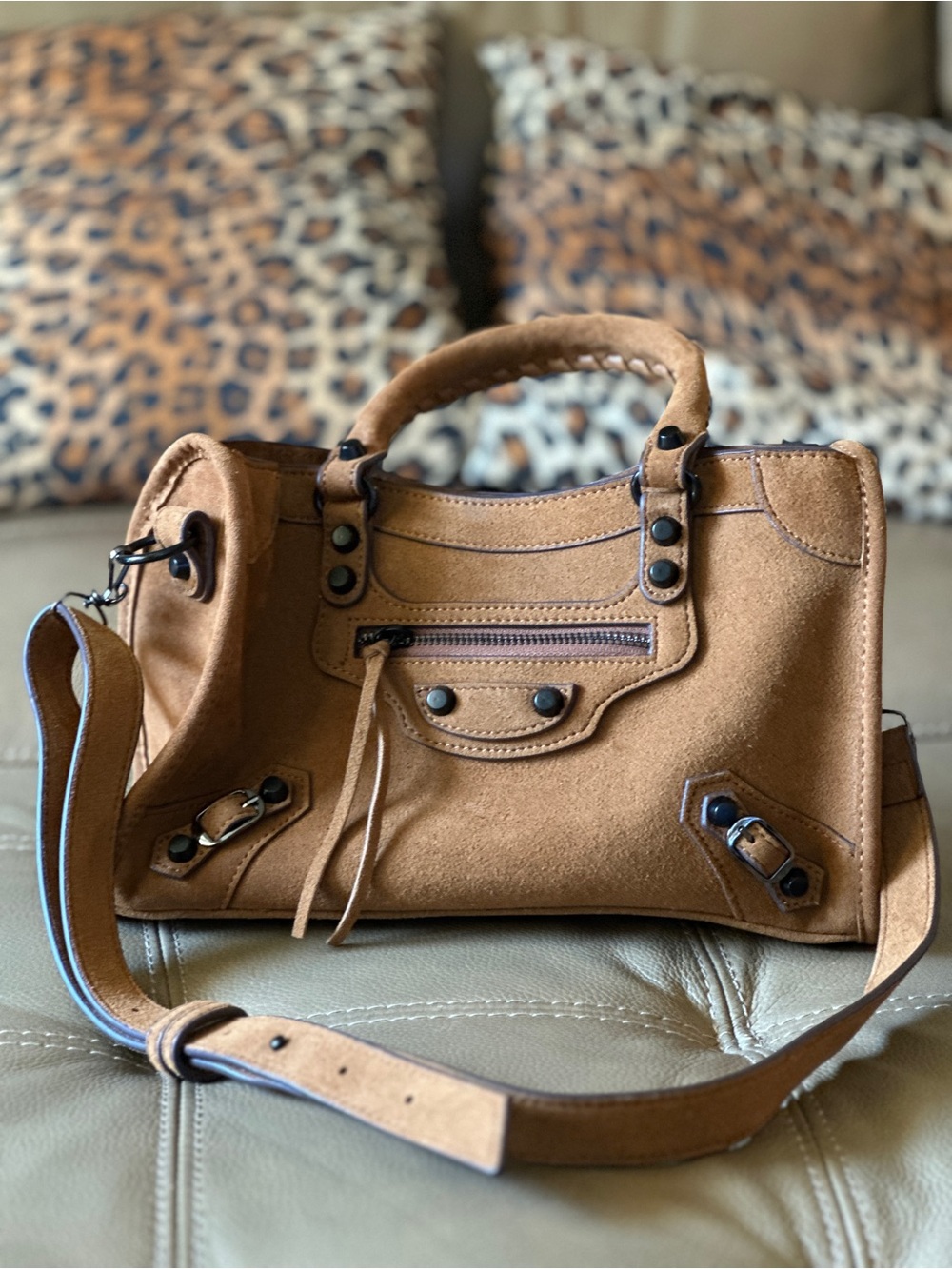 Women’s Tan Suede Satchel Handbag